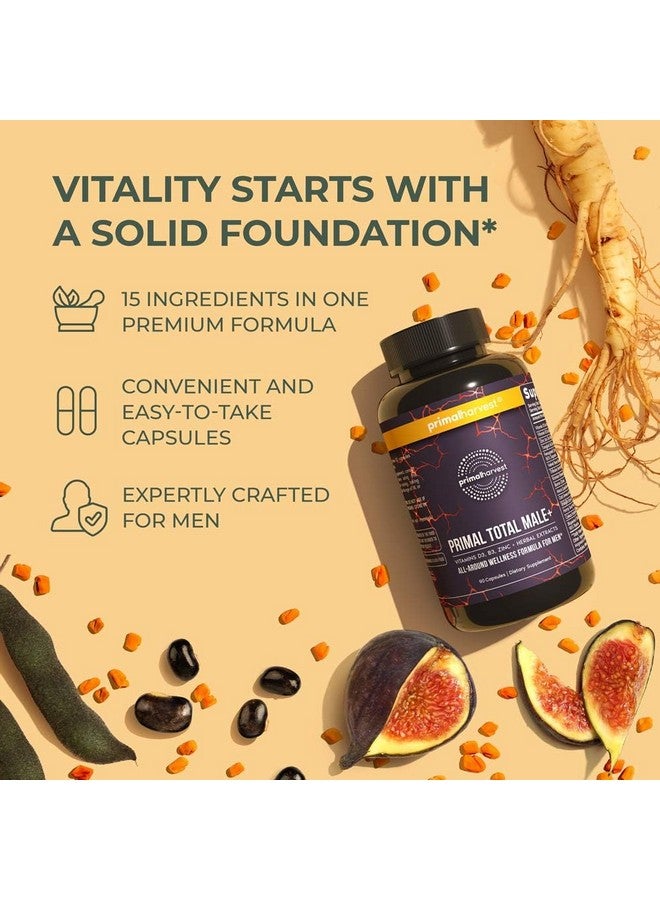 Primal Harvest Primal Total Male Natural Tribulus Terrestris, Fenugreek, Korean Ginseng, Maca Root Horny Goat Weed for Men Booster, Max Boost 90 Capsules…
