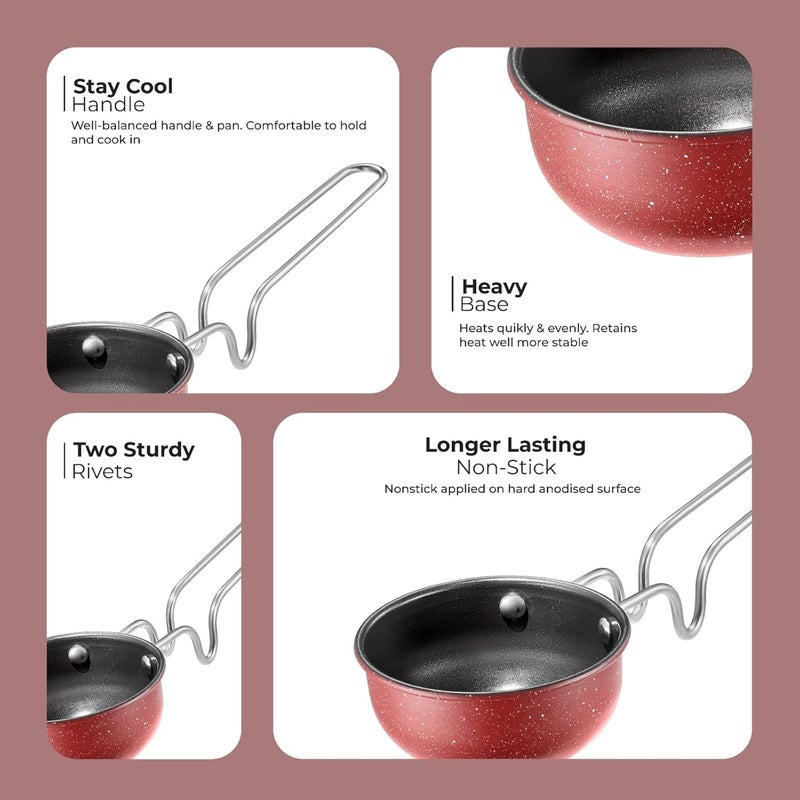 LAZYwindow مقلاة تادكا غير لاصقة ممتازة، قطر 11 سم، قاعدة مارون | مقلاة صغيرة لتتبيل التوابل، متوافقة مع الغاز والحث | مقبض بارد الملمس - Image 2