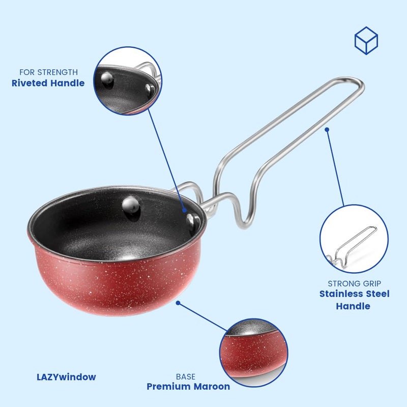 LAZYwindow مقلاة تادكا غير لاصقة ممتازة، قطر 11 سم، قاعدة مارون | مقلاة صغيرة لتتبيل التوابل، متوافقة مع الغاز والحث | مقبض بارد الملمس - Image 5