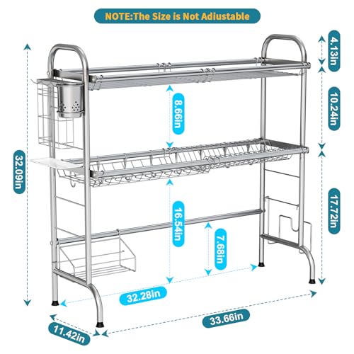 HOWDIA Stainless Steel 2-Tier Over The Sink Dish Drying Rack with Utensil Holder, Large, for Kitchen Counter - Image 4