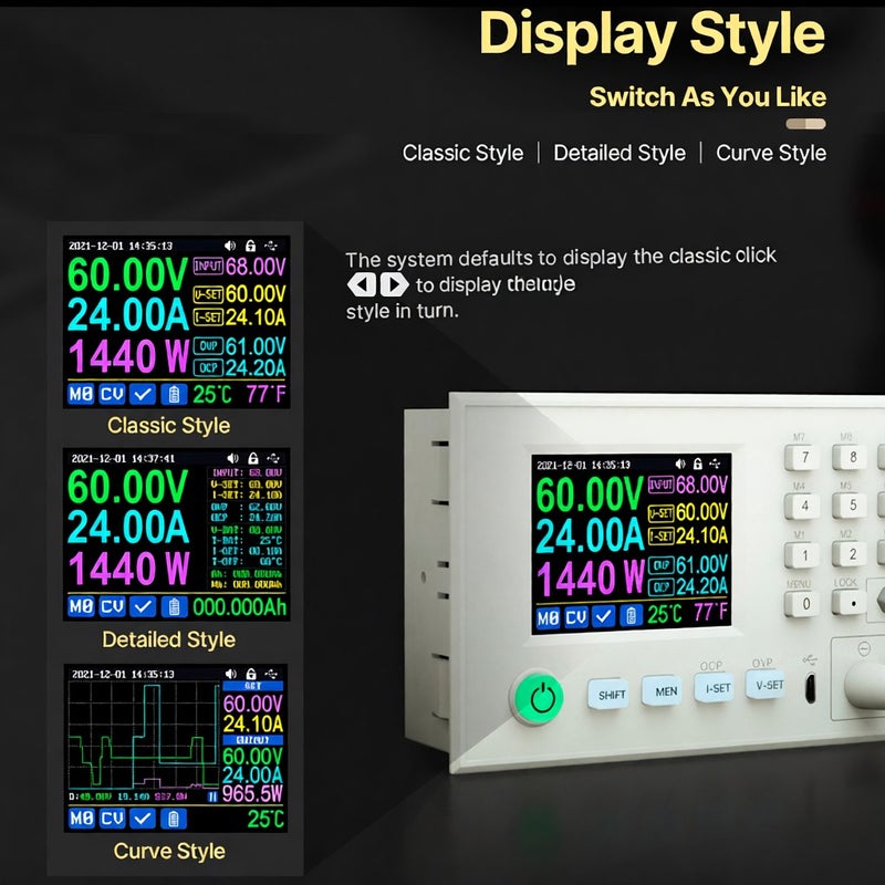 RD6024-W 24A 12V 36V 48V 60V Adjustable Step Down Digital Constant Voltage Current Power Supplys 2.4 Inch Color Display Screen Data Storage PC Software Control Mobilephone APP Control Multifunctional - Image 5