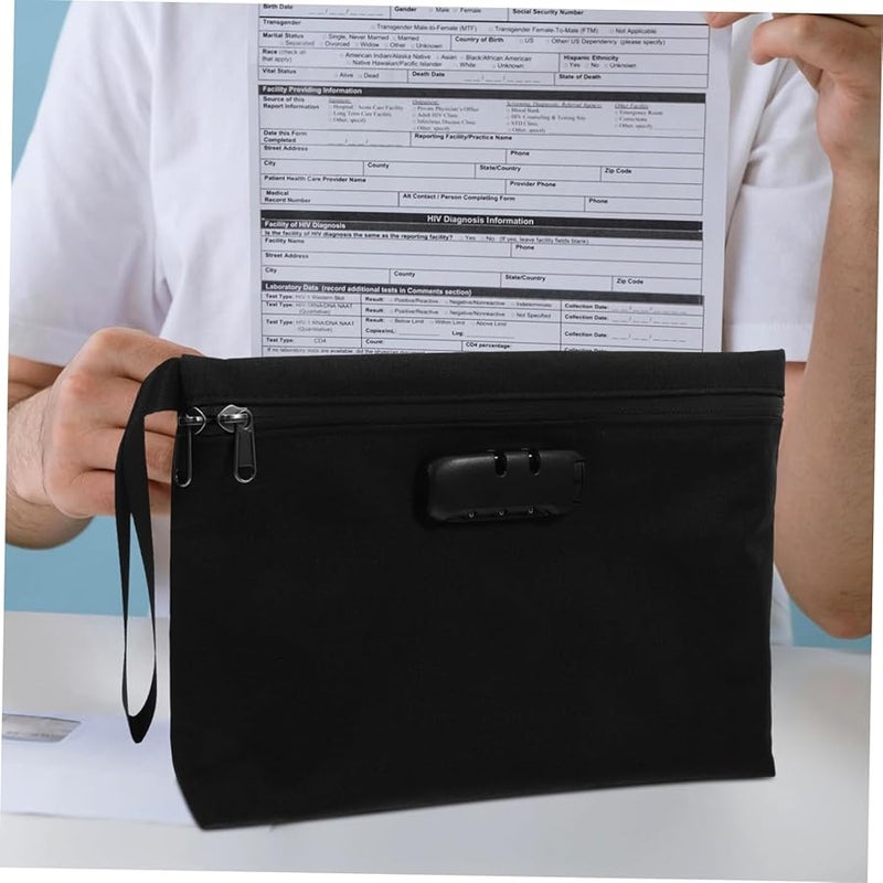 Black Waterproof Lockable Document Bag for Travel Files Cash Phone Tablet Cards - Image 5
