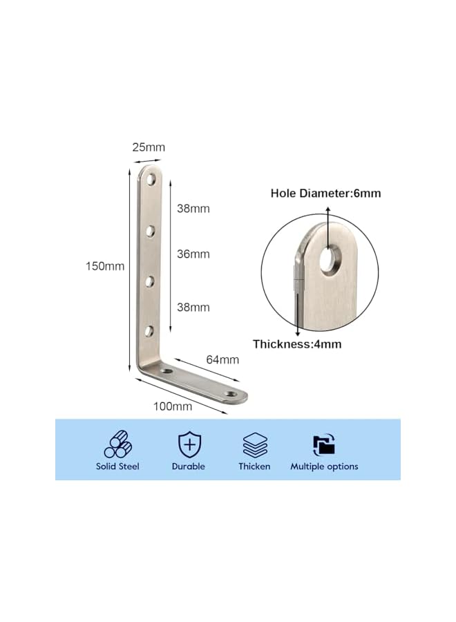 PROMASS L Bracket with Screws, 4 PCS Heavy Duty Angle Bracket,Max Load: 20KG,90 Degree Stainless Steel Right Angle Bracket with Screws, Easy to Install Shelf Brackets, Suitable for Acrylic Wood Board Support  - Image 2