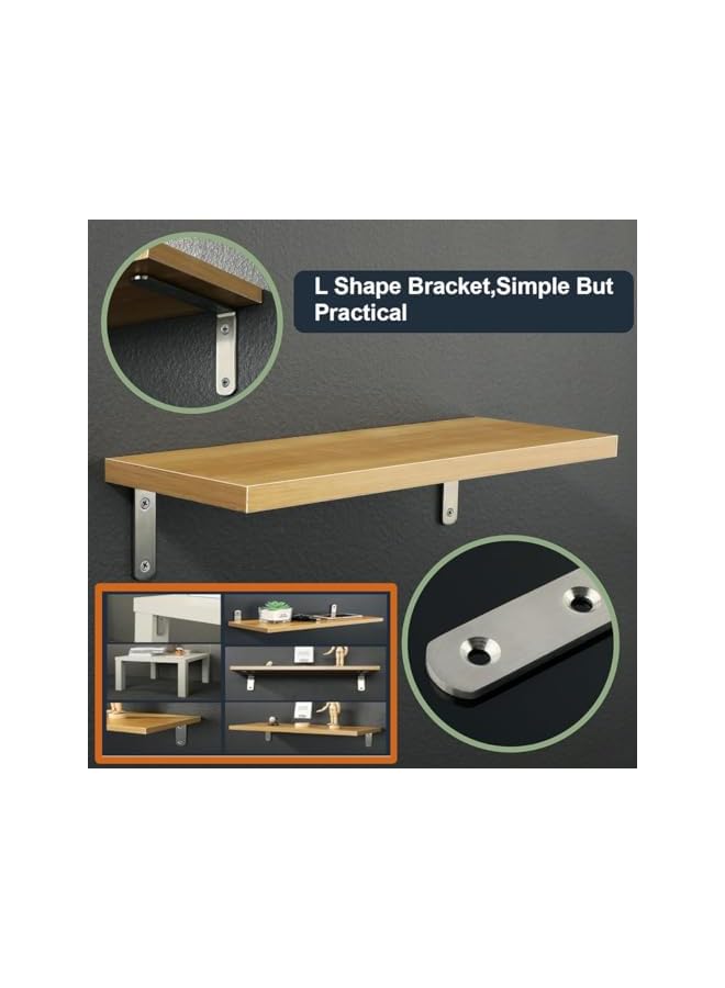 PROMASS L Bracket with Screws, 4 PCS Heavy Duty Angle Bracket,Max Load: 20KG,90 Degree Stainless Steel Right Angle Bracket with Screws, Easy to Install Shelf Brackets, Suitable for Acrylic Wood Board Support  - Image 4