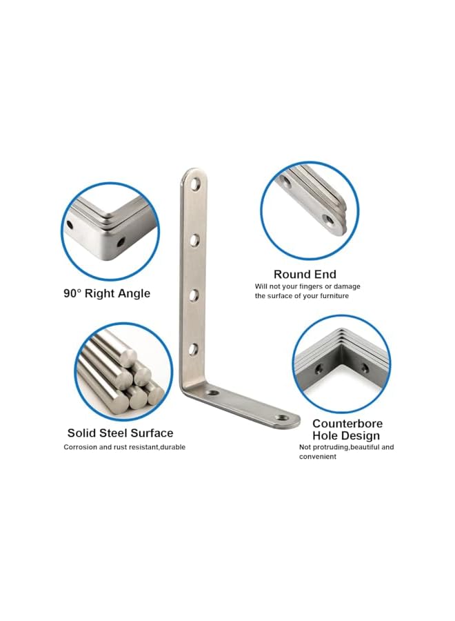 PROMASS L Bracket with Screws, 4 PCS Heavy Duty Angle Bracket,Max Load: 20KG,90 Degree Stainless Steel Right Angle Bracket with Screws, Easy to Install Shelf Brackets, Suitable for Acrylic Wood Board Support  - Image 3