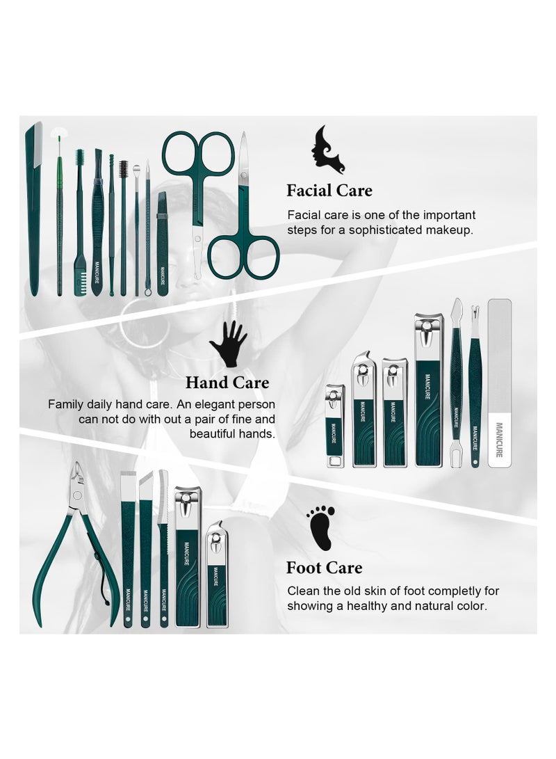 SYOSI مجموعة مانيكير وقص أظافر مكونة من 22 قطعة، مجموعة باديكير احترافية حادة ومتينة من الفولاذ المقاوم للصدأ وأدوات للعناية بالأظافر للرجال والنساء مع حقيبة سفر فاخرة (أخضر غامق) - Image 3