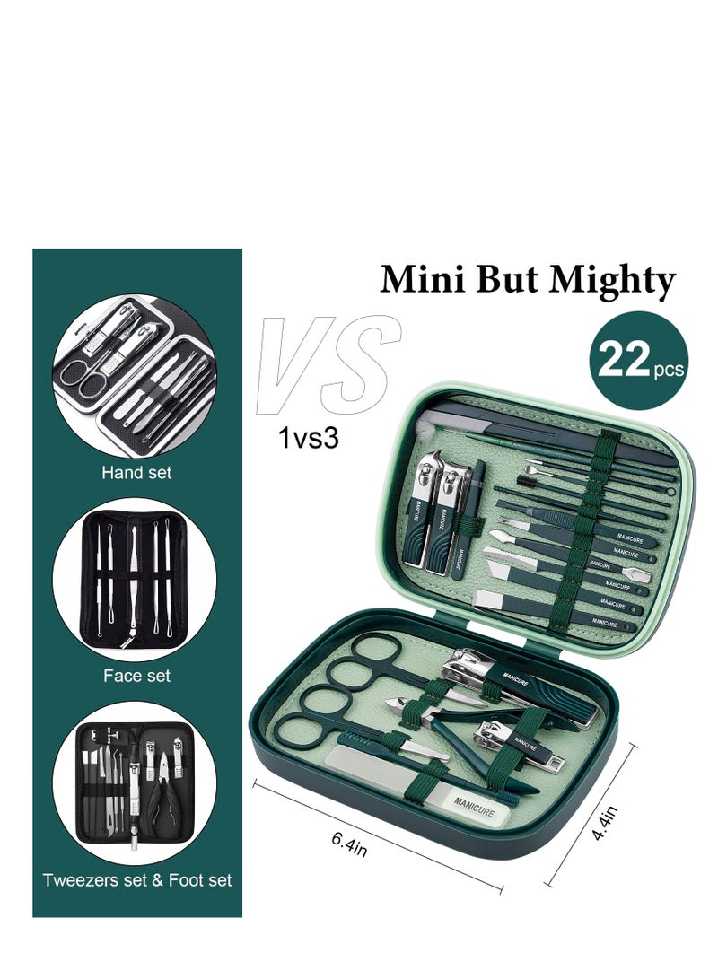 SYOSI مجموعة مانيكير وقص أظافر مكونة من 22 قطعة، مجموعة باديكير احترافية حادة ومتينة من الفولاذ المقاوم للصدأ وأدوات للعناية بالأظافر للرجال والنساء مع حقيبة سفر فاخرة (أخضر غامق) - Image 2