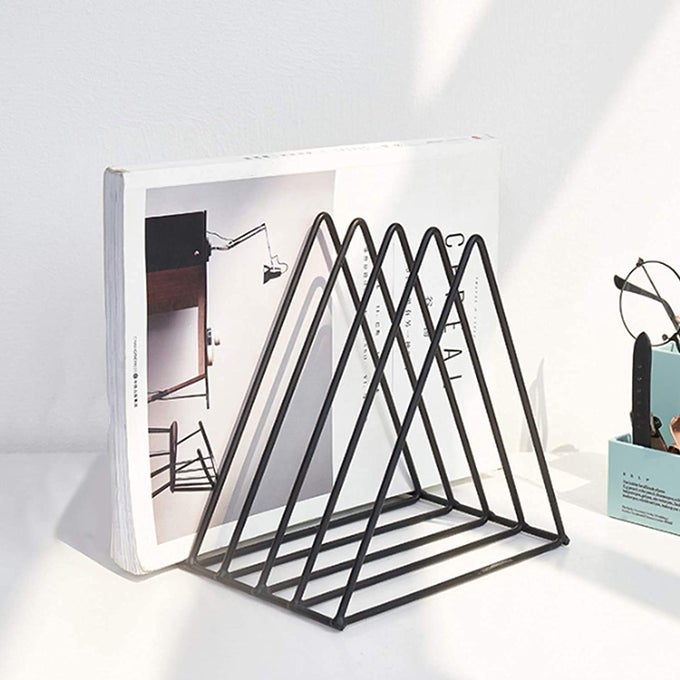 TRIANGLE FILE HOLDER5 SLOT METAL VINYL RECORD STAND HOLDER MAGAZINE NEWSPAPER HOLDER PHOTOGRAPHY PROPS FOR OFFICE HOME 2 PCS 2PC BLACK