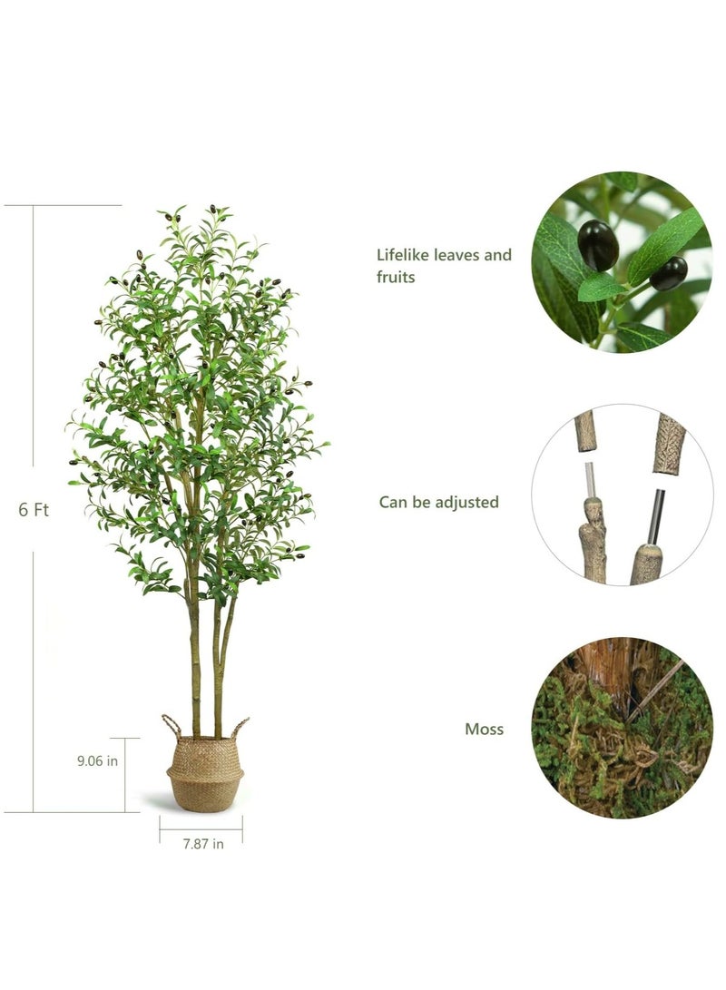 Generic Artificial Olive Tree Potted Plant 6FT 180CM Silk Tree, Perfect Potted Simulated Plant with Straw Basket, Indoor Outdoor Home Office Garden Modern Decoration Housewarming Gift  - Image 2