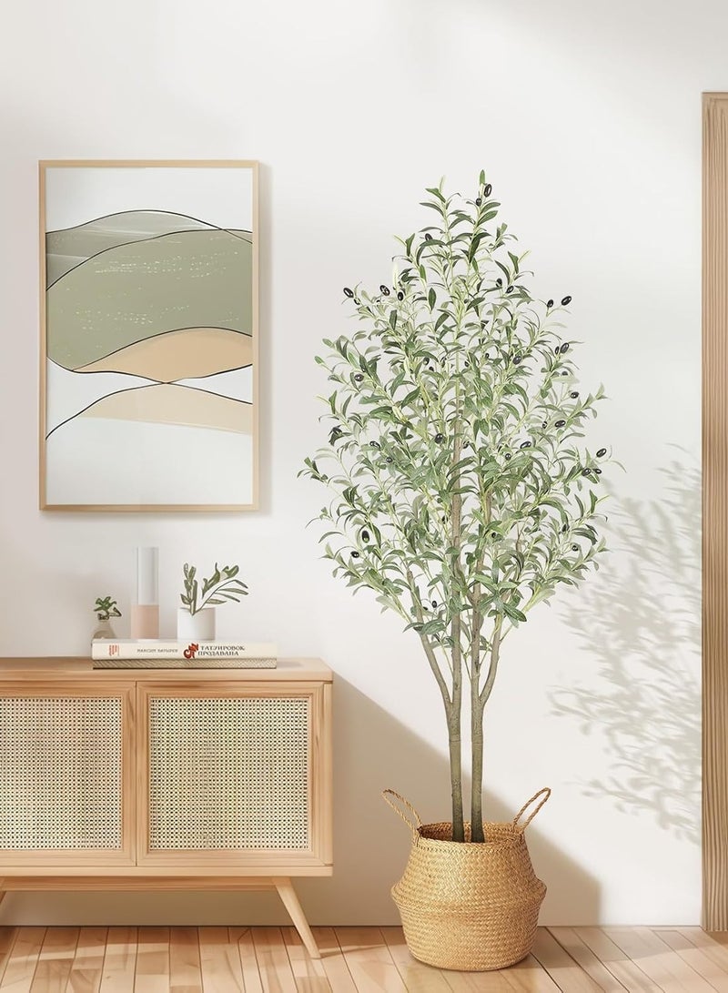 Generic Artificial Olive Tree Potted Plant 6FT 180CM Silk Tree, Perfect Potted Simulated Plant with Straw Basket, Indoor Outdoor Home Office Garden Modern Decoration Housewarming Gift  - Image 5