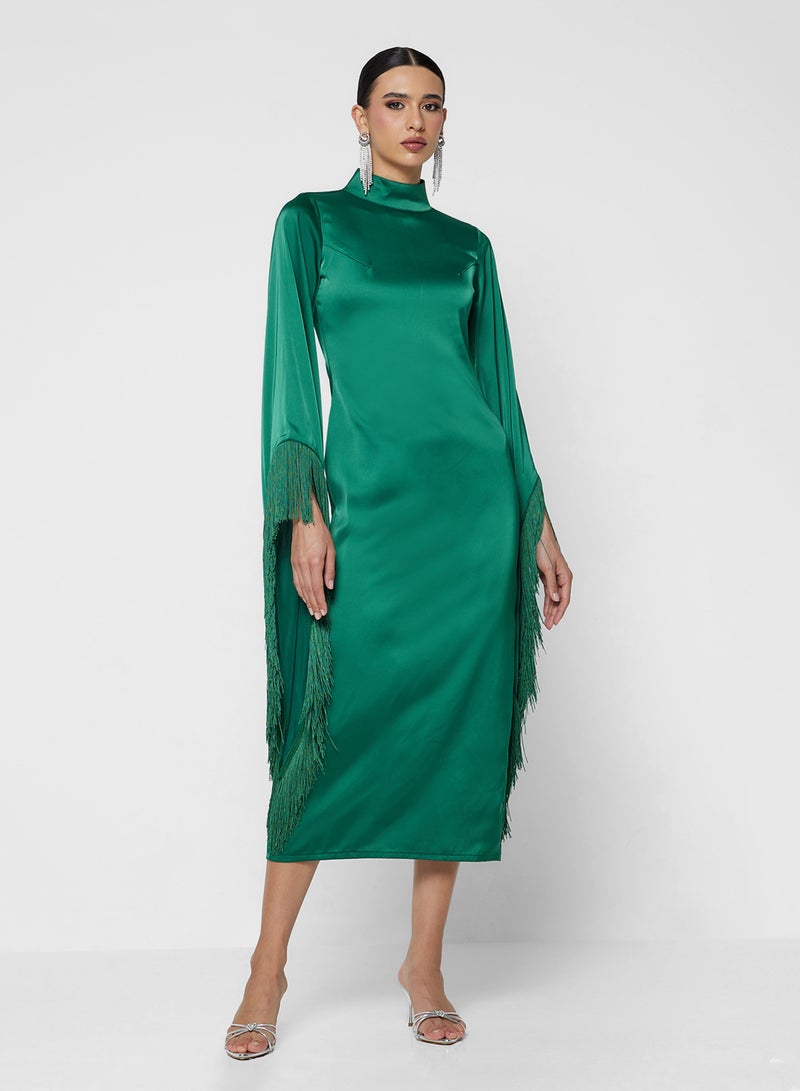 FYOR Timeless Green Long-Sleeve Robe Dress with High Neckline - Image 4