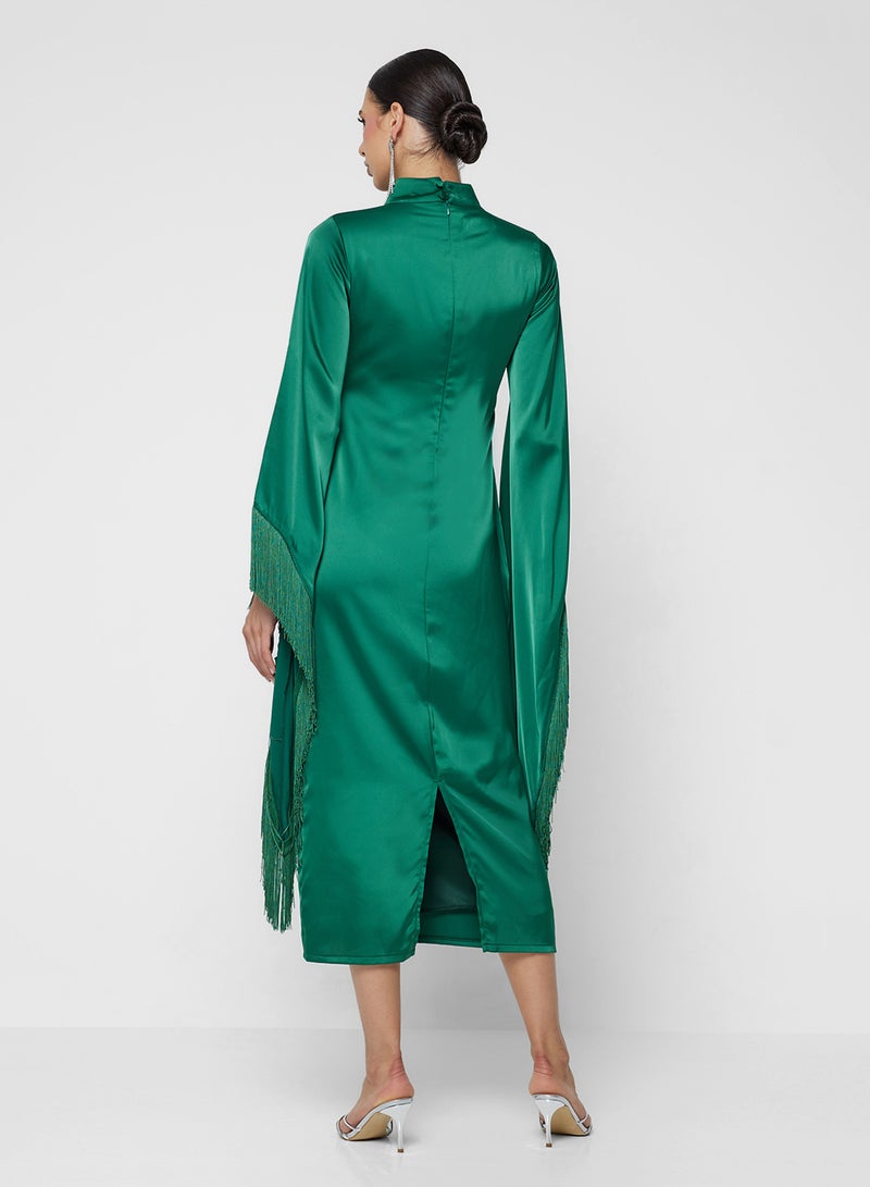 FYOR Timeless Green Long-Sleeve Robe Dress with High Neckline - Image 2