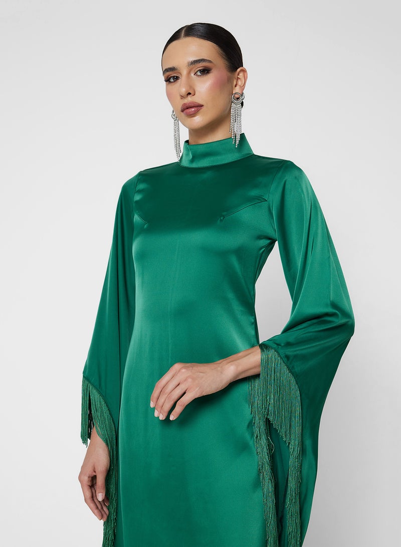 FYOR Timeless Green Long-Sleeve Robe Dress with High Neckline - Image 3