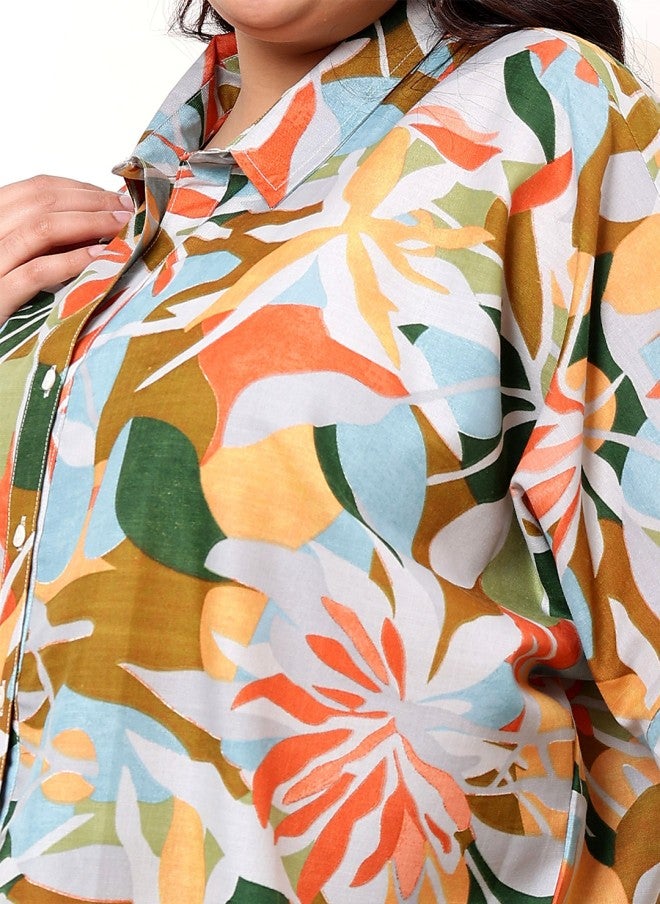 Athena قميص لينين بأكمام كيمونو مزخرف بالأزهار للنساء - Image 2