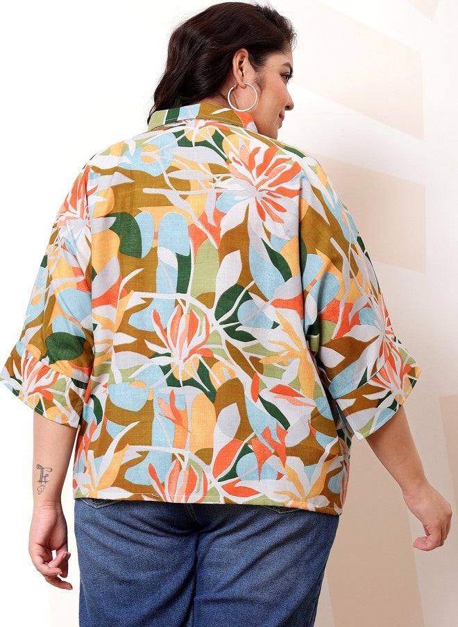 Athena قميص لينين بأكمام كيمونو مزخرف بالأزهار للنساء - Image 5