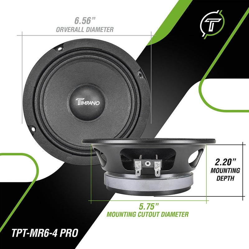Timpano 6.5 Inch Shallow Car Speaker 600 Watts TPT-MB6-4 Slim Shallow Profile 4 Ohm, PRO Midbass Car Audio Loudspeaker Compact for Doors (Single) - Image 3