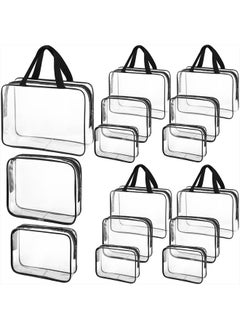 Saintrygo 15 Pcs Clear Makeup Bags Toiletry Bag with Zipper Handle PVC Waterproof Cosmetic Bags Set Transparent Travel Pouch Clear Makeup Organizer for Travel Airport Business, 3 Sizes  - Image 1