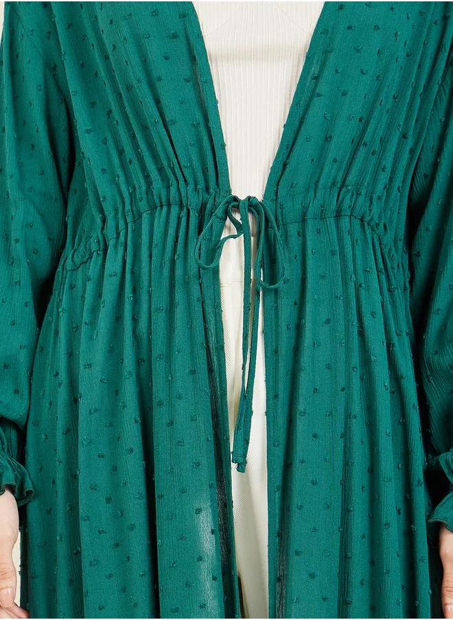 Styli Dobby Front Tie Up Midi Kimono