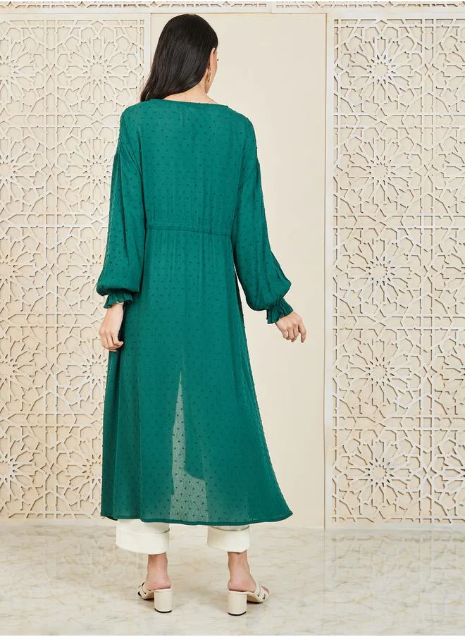 Styli Dobby Front Tie Up Midi Kimono
