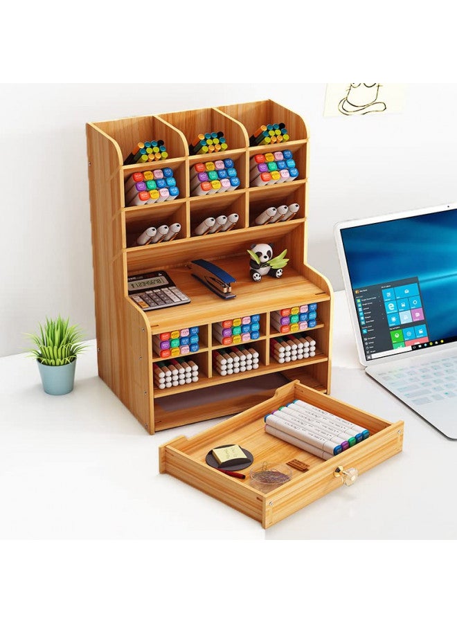 Marbrasse Wooden Desk Stationary Organizer, Multi-Functional Pen Holder, Storage Rack for School Home Office Art Supplie (B16-Cherry Color) - Image 2