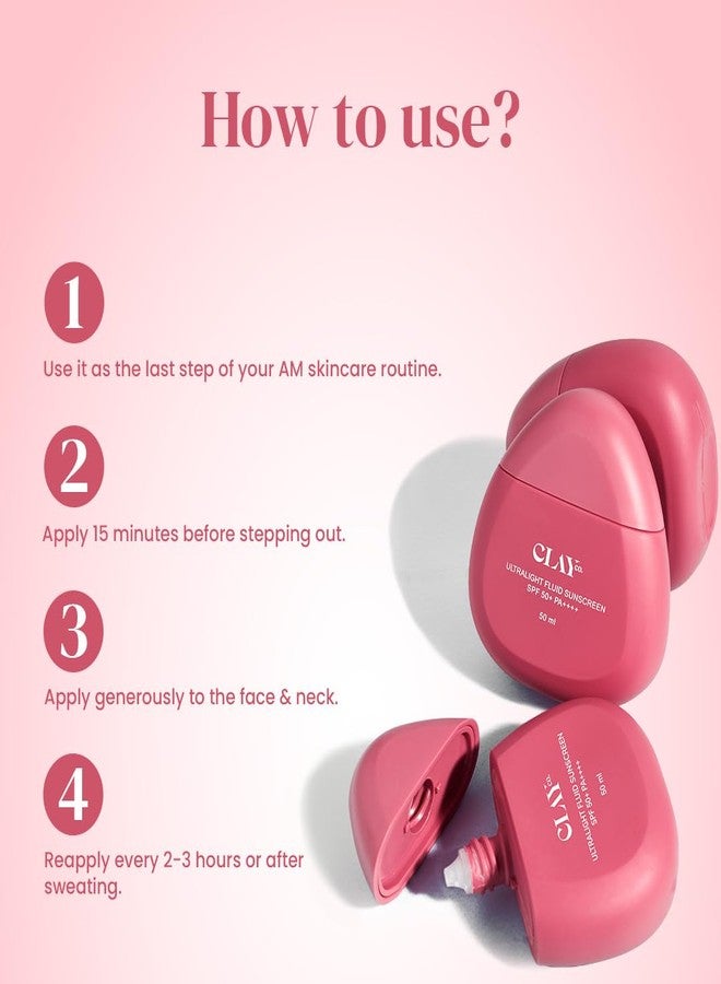 ClayCo. Ultralight Fluid Sunscreen SPF 50+ PA++++ | Broad Spectrum UVA & UVB Protection | Lightweight, Invisible Finish for All Skin Types | 50 ml - Image 4