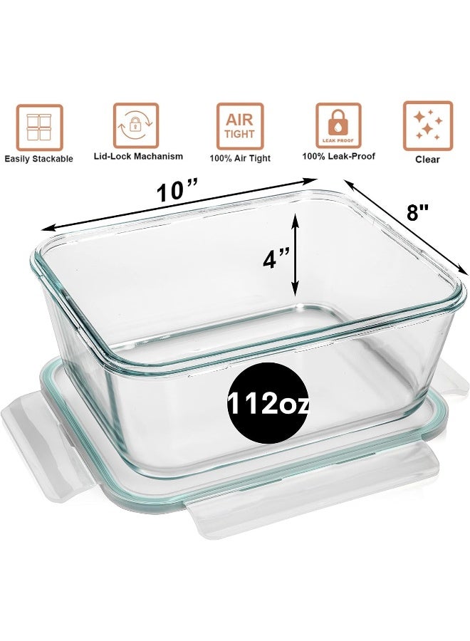 Razab 3300 ml / 112 oz Large Glass Food Storage Containers with Lids, Airtight, Leakproof, BPA Free - Ideal for Meal Prep, Store Leftover & Lunch, Baking Casserole - Freezer, Microwave & Oven Safe - Image 3