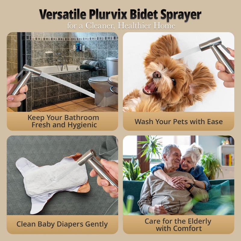 Plurvix Handheld Bidet Sprayer for Toilet â€“ Adjustable Water Pressure, Stainless Steel Jet Spray Kit with Bidet Hose - Feminine Wash, Muslim Shower, Diaper Cleaning - Image 3