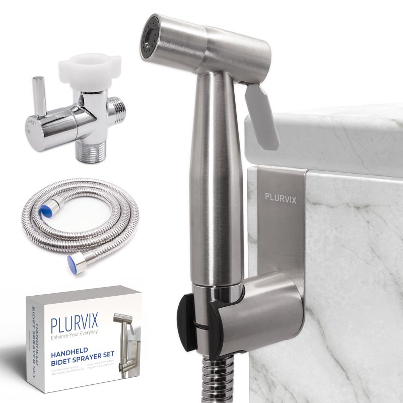 Plurvix Handheld Bidet Sprayer for Toilet â€“ Adjustable Water Pressure, Stainless Steel Jet Spray Kit with Bidet Hose - Feminine Wash, Muslim Shower, Diaper Cleaning - Image 1