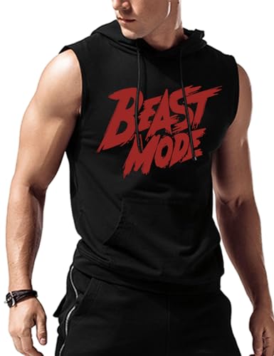Amussiar Mens Beast Mode Print Sleeveless Fitness Vest Bodybuilding Stringers Workout Tank Tops - Image 1