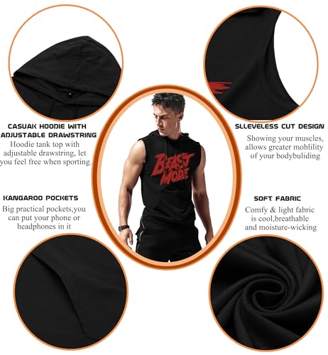 Amussiar Mens Beast Mode Print Sleeveless Fitness Vest Bodybuilding Stringers Workout Tank Tops - Image 4