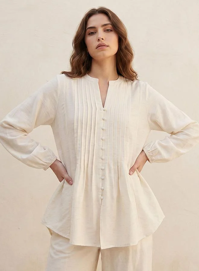 سبلاش فيڤ Linen Top with Pintucks