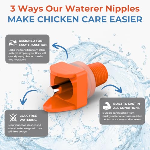 Lil'Clucker Horizontal Chicken Waterer Nipples, Pack of 15 Chicken Nipple Waterer with Drill Bits, Easy Install Automatic Chicken Waterer System, No Leak Chicken Water Feeder, Poultry Waterer - Orange - Image 4