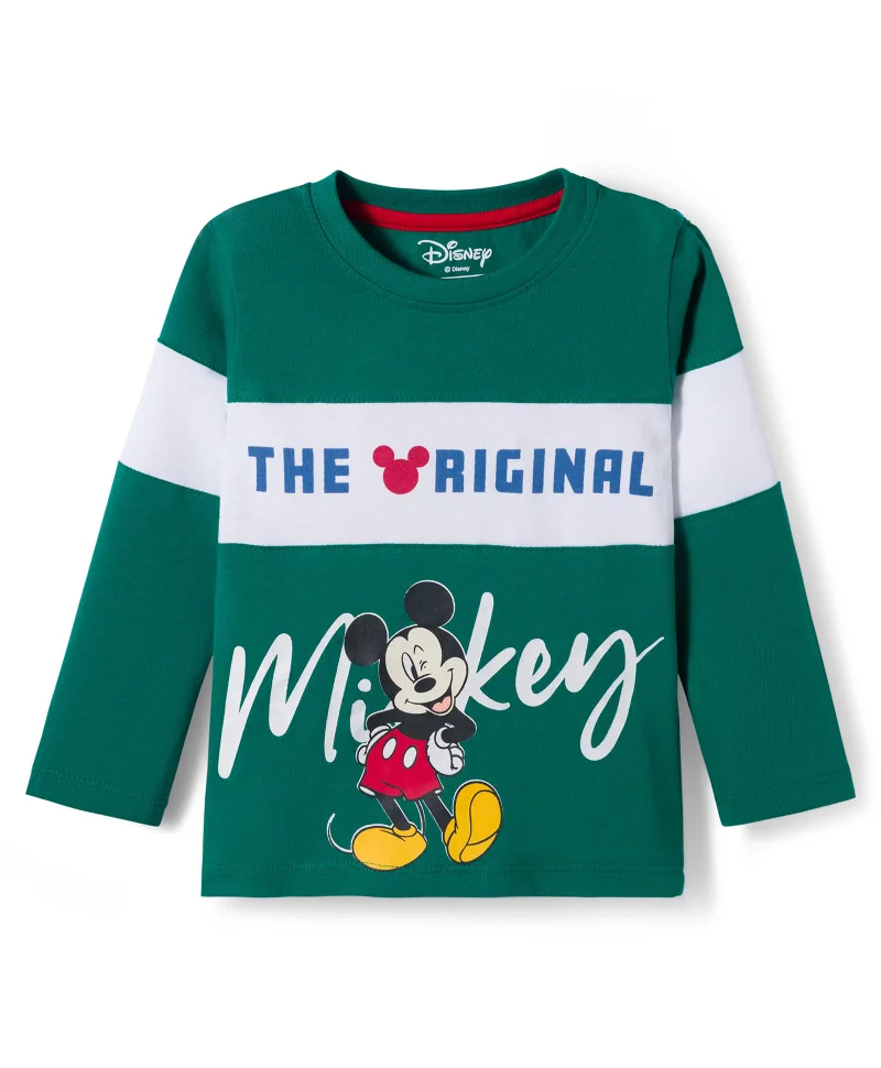 Babyhug Disney Babyhug Disney Single Jersey Knit Full Sleeves Top & Lounge Pant Set with Mickey Mouse Graphic - Green