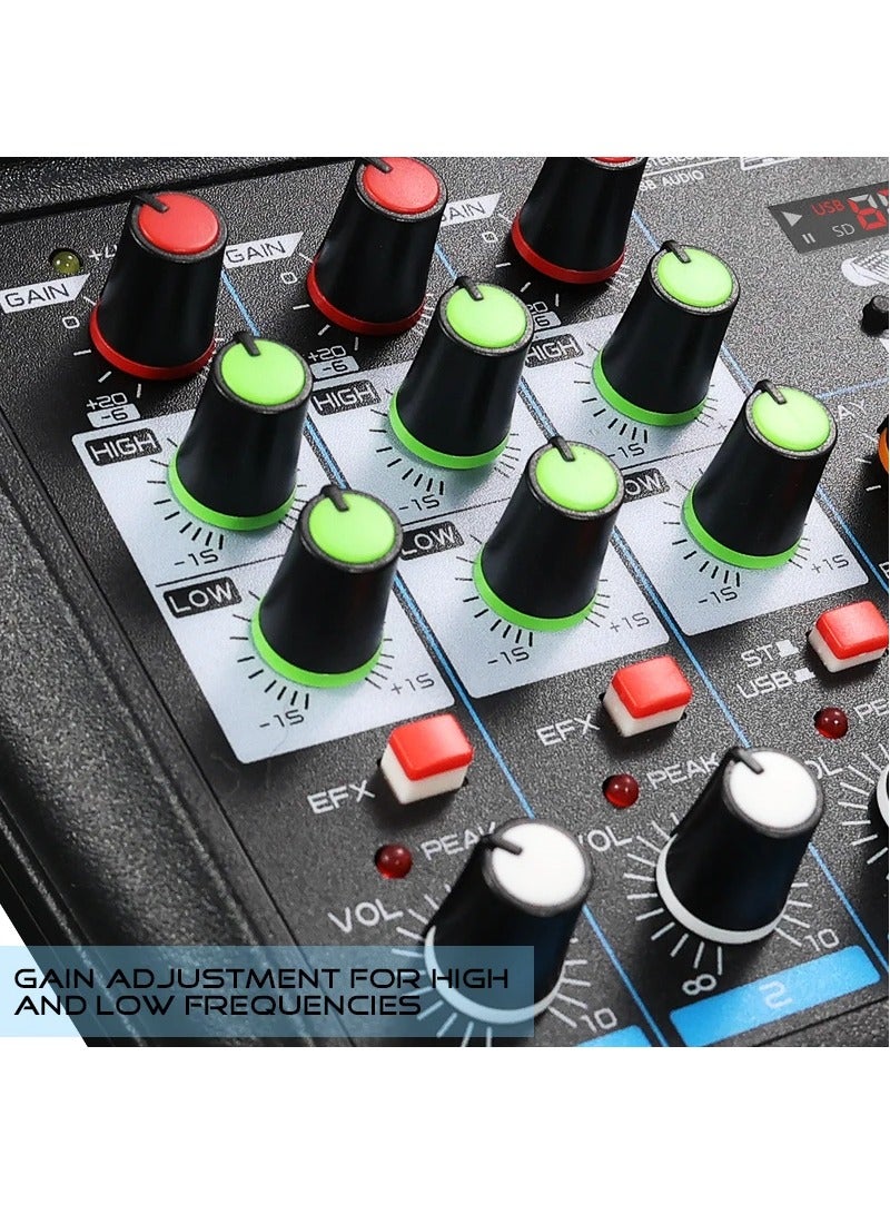 4 Channel Mixer, DJ Mixing Console, with Bluetooth, 48V Phantom Power Monitor Karaoke System USB Mixer Audio - Image 4