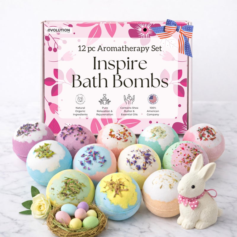 EvolutionUSA 12 Inspire Bath Bombs for Women & Girls â€“ Flower Topped Bath Bombs Girls, Lush Woman Bathbomb Set, Organic Bath Fizzers, Luxury Gift Mothers Day, Birthday, Valentines, Easter or Self Care - Image 1