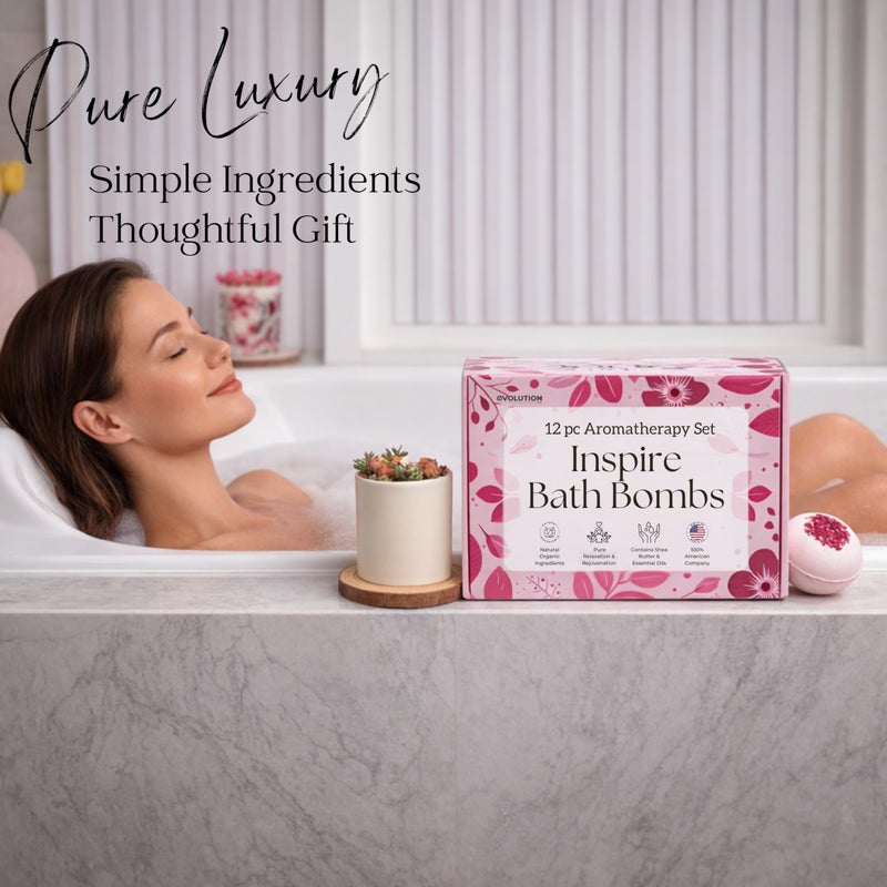 EvolutionUSA 12 Inspire Bath Bombs for Women & Girls â€“ Flower Topped Bath Bombs Girls, Lush Woman Bathbomb Set, Organic Bath Fizzers, Luxury Gift Mothers Day, Birthday, Valentines, Easter or Self Care - Image 2