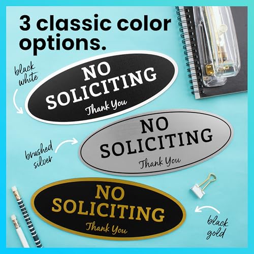 ExcelMark No Soliciting Sign for House or Business – Durable Indoor/Outdoor Sign – Easily Attach to Front Door - UV and Weather Resistant (Small - 2"x 5", Black with Gold Letters) - Image 5