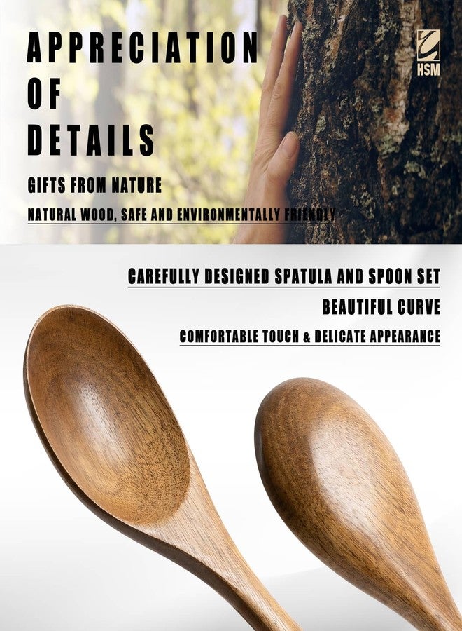 HSM Wooden Spoons for Cooking – 10-Piece Wooden Utensil Set, Non-Stick Safe, Easy-to-Clean Natural Acacia Wood Kitchen Utensils, Ideal for Cooking, Stirring, and Serving at Home - Image 4