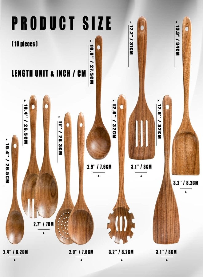 HSM Wooden Spoons for Cooking – 10-Piece Wooden Utensil Set, Non-Stick Safe, Easy-to-Clean Natural Acacia Wood Kitchen Utensils, Ideal for Cooking, Stirring, and Serving at Home - Image 2