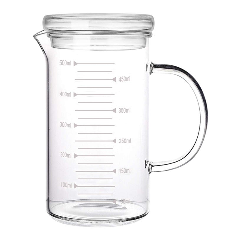 500ml Glass Measuring Cup with Lid Heat Resistant Handle Measured Mixing Glass Mug Clear Scale VShaped Spout for Milk Coffee Liquid Beaker Drinking Glasses Measure Jugs Microwave Oven Freezer Safe