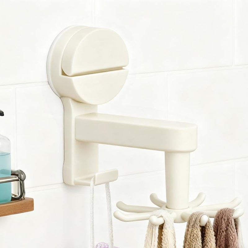 Beige Rotating Suction Cup Wall Rack With 8 Claws Kitchen Bathroom Organizer Space Saving Storage - Image 4