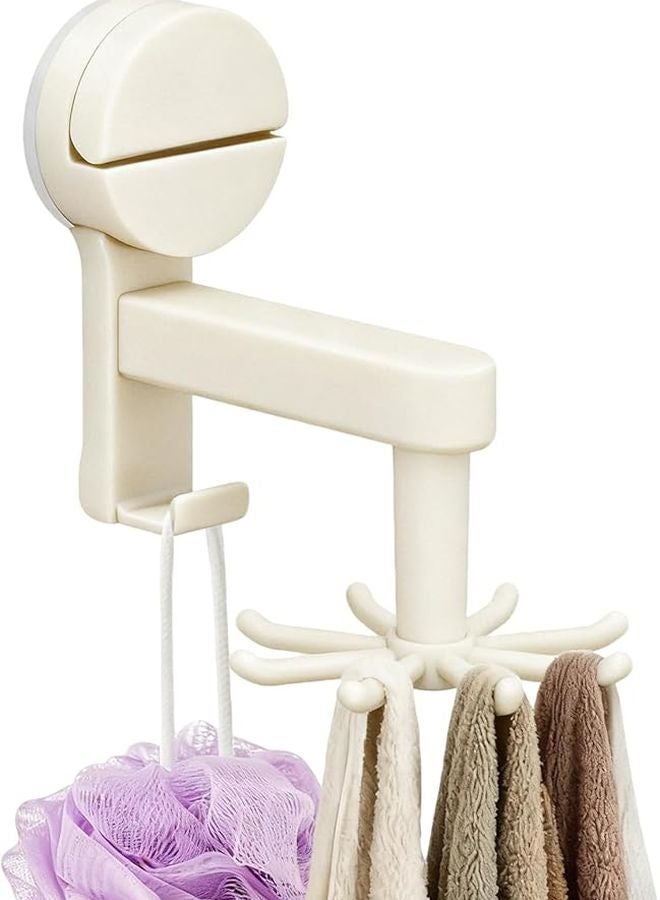 Beige Rotating Suction Cup Wall Rack With 8 Claws Kitchen Bathroom Organizer Space Saving Storage - Image 1