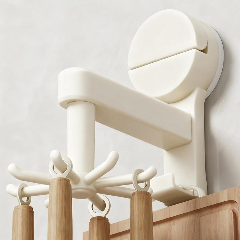 Beige Rotating Suction Cup Wall Rack With 8 Claws Kitchen Bathroom Organizer Space Saving Storage - Image 5