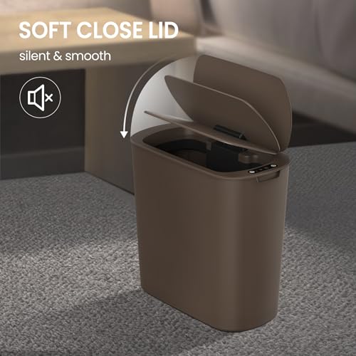 Cesun Automatic Motion Sensor Bathroom Trash Can with Lid, 2.6 Gallon Touchless Trash Bin, Smart Plastic Slim Garbage Can Small Brown Wastebasket for Toilet, Office, rv, Bedroom, Living Room - Image 5