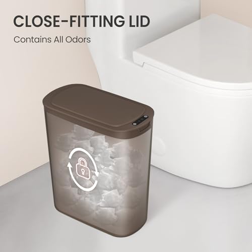 Cesun Automatic Motion Sensor Bathroom Trash Can with Lid, 2.6 Gallon Touchless Trash Bin, Smart Plastic Slim Garbage Can Small Brown Wastebasket for Toilet, Office, rv, Bedroom, Living Room - Image 4