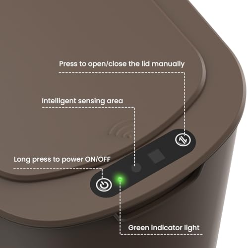 Cesun Automatic Motion Sensor Bathroom Trash Can with Lid, 2.6 Gallon Touchless Trash Bin, Smart Plastic Slim Garbage Can Small Brown Wastebasket for Toilet, Office, rv, Bedroom, Living Room - Image 3