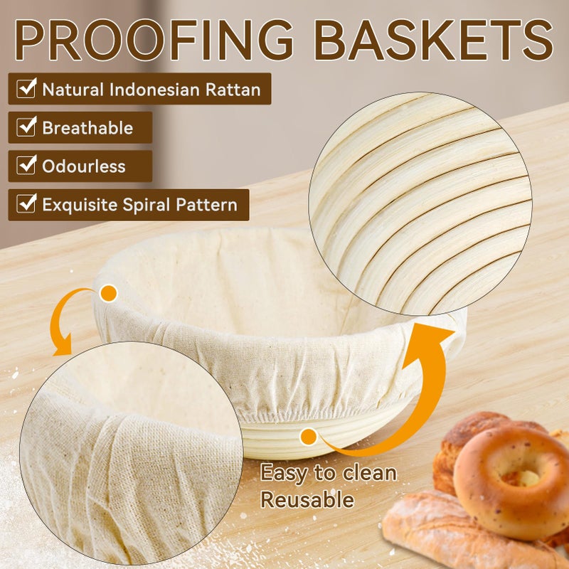 XLMYS Sourdough Starter Kit - Banneton Proofing Basket 9 Inch Round & 10 Oval, Complete Sourdough Bread Baking Supplies with Starter Jar, Bread Sling, Lame, Danish Dough Whisk, Bags - Image 3