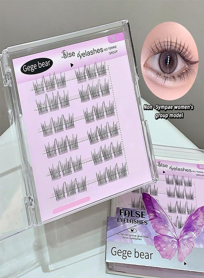 Gege Bear No Stalks To Avoid Gum Fake Eyelashes | Reusable & Durable Lightweight | Mess-Free Application | Eye Makeup Must-Have | Soft Bold Kawaii Aesthetic | Glue Free Design False Eyelash | Comfortable Wear Beginner-Friendly | Ideal for Teen Women Girls Beauty Routine (01# Non-Sympae Women's Group Model, 36PCS) - Image 3