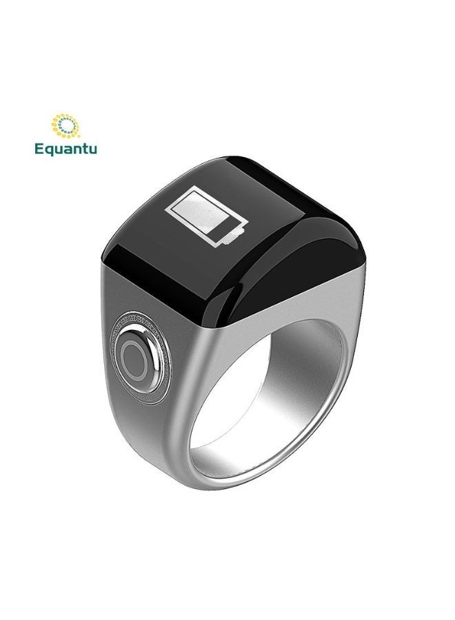 Equantu Smart Zikr Ring Digital Tasbih Counter With OLED Display Vibration Reminder Bluetooth App Control and Rechargeable Battery Silver/Black - Image 3