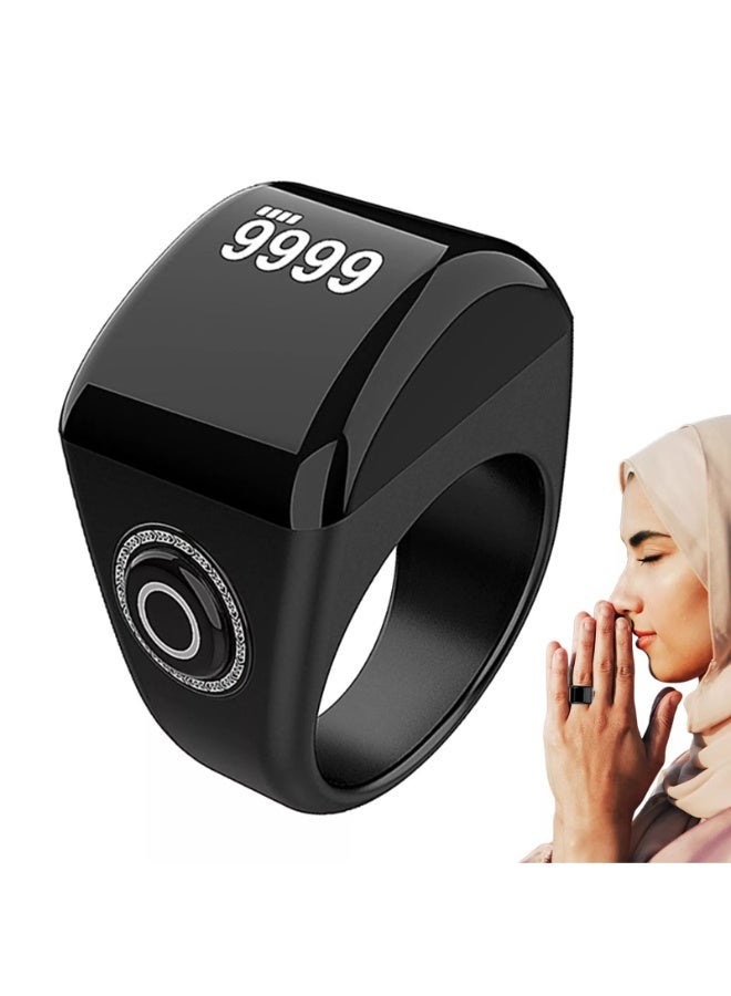 Equantu Smart Zikr Ring Digital Tasbih Counter With OLED Display Vibration Reminder Bluetooth App Control and Rechargeable Battery Silver/Black - Image 1